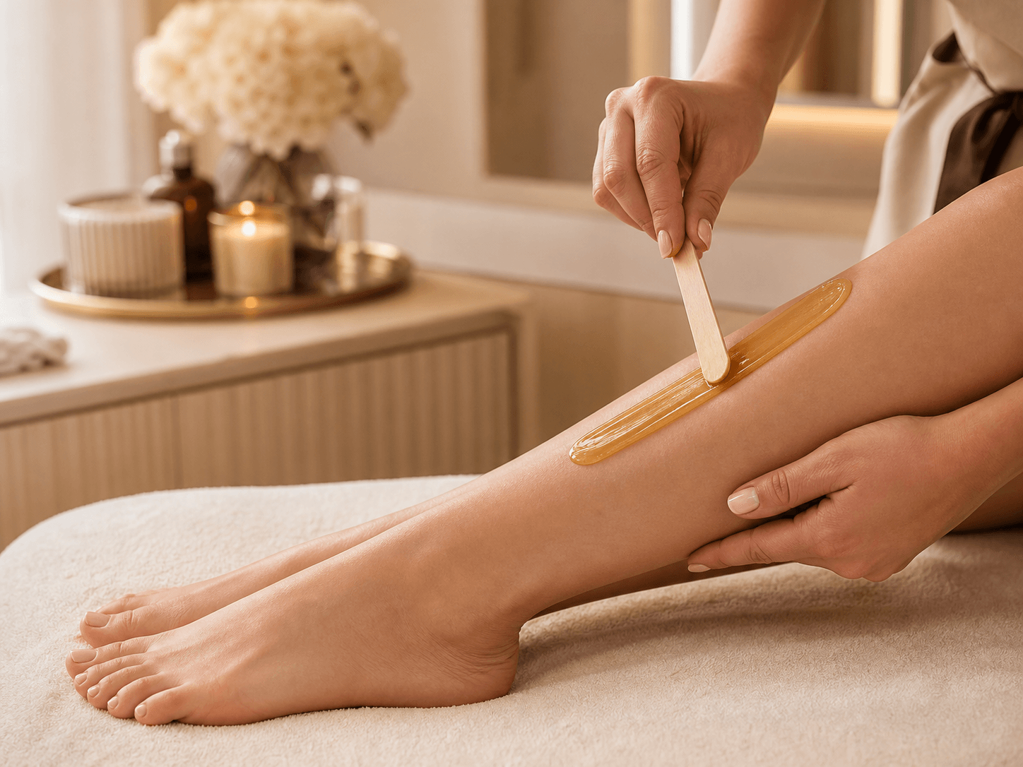 Waxing-Behandlung mit warmem Wachs im Salon